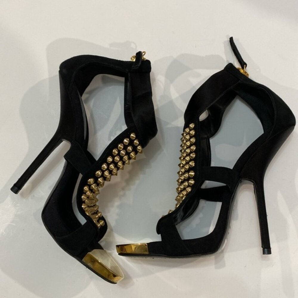 Giuseppe Zanotti Gold Studded Black Heel Booties Size 36 Designer Statement - Picture 11 of 16